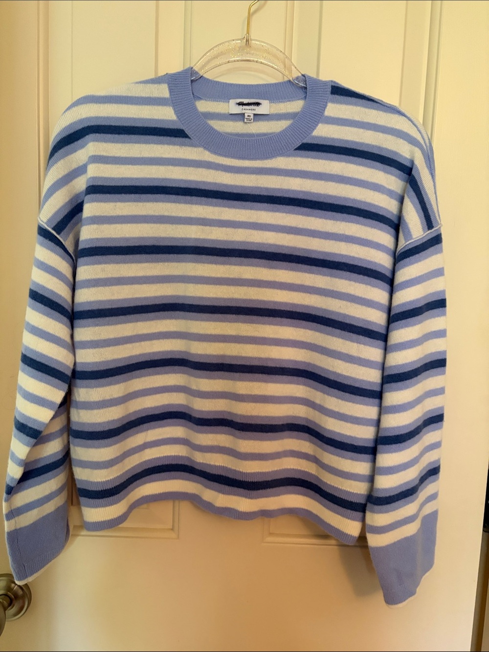 Madewell Light Blue, Navy & White Striped Crewneck Sweater